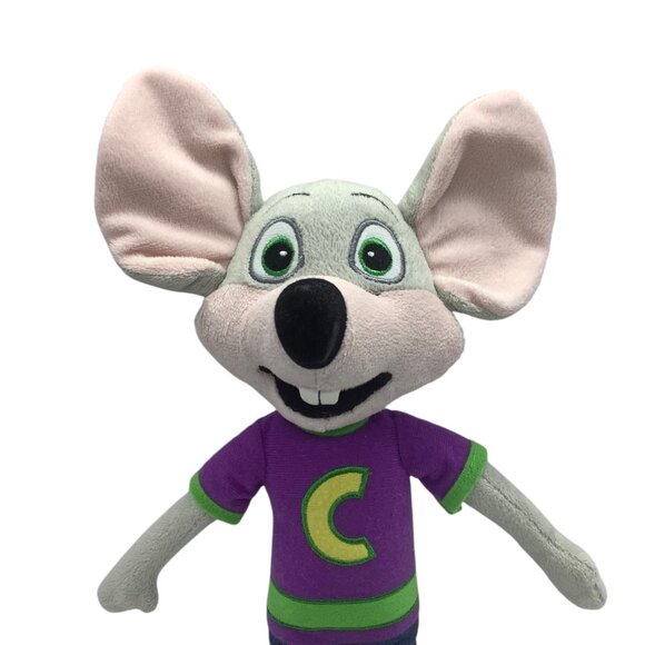 Chuck E. Cheese Plush Toy Mouse Purple Shirt Green C Logo Red Shoes 13” Mascot - Picture 2 of 4